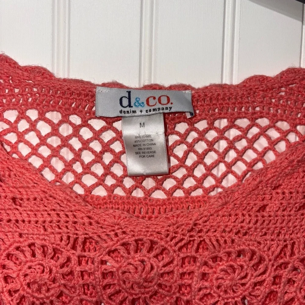 Denim & Co. Coral Crochet Knit Top| Size Medium